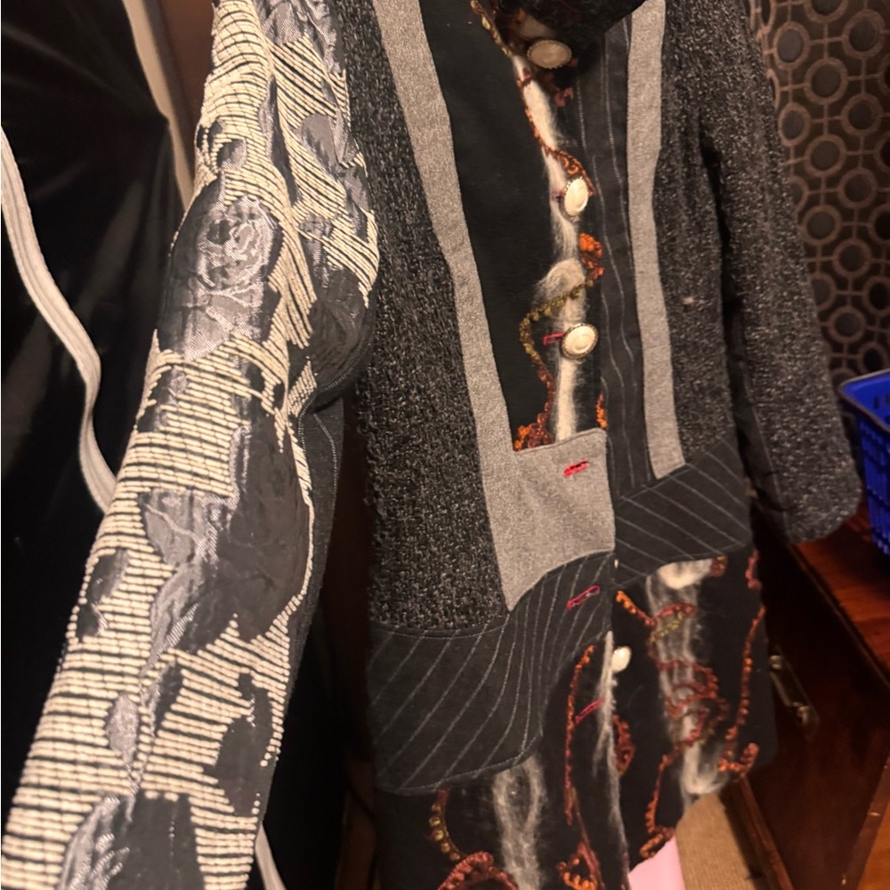 Unique Multicolor Long Coat With Button Details P… - image 2